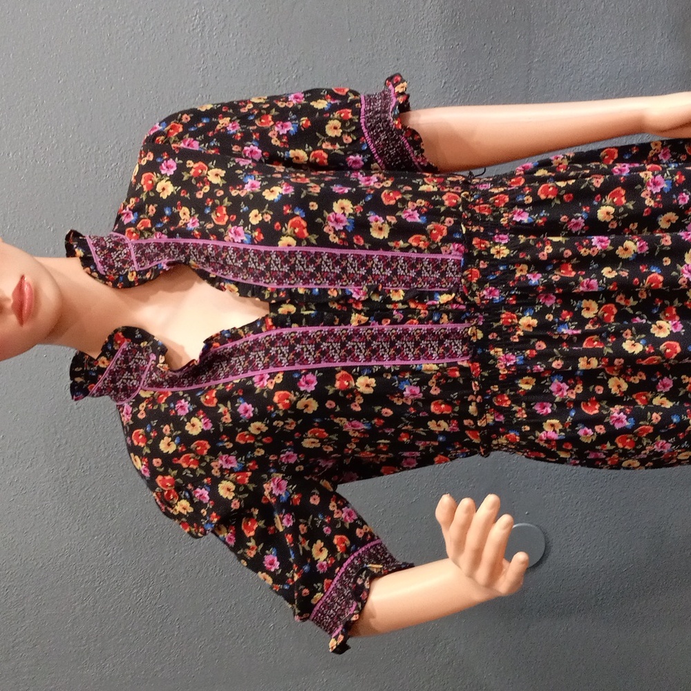 London Style Women's Floral Maxi Dress Short Ruffled Sleeves V-neckline Size 12 - Picture 2 of 16